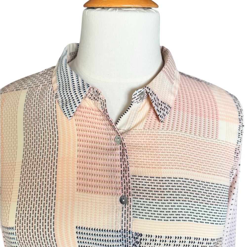 Rose + Olive Patchwork Dot Blouse 2x Button Down … - image 2